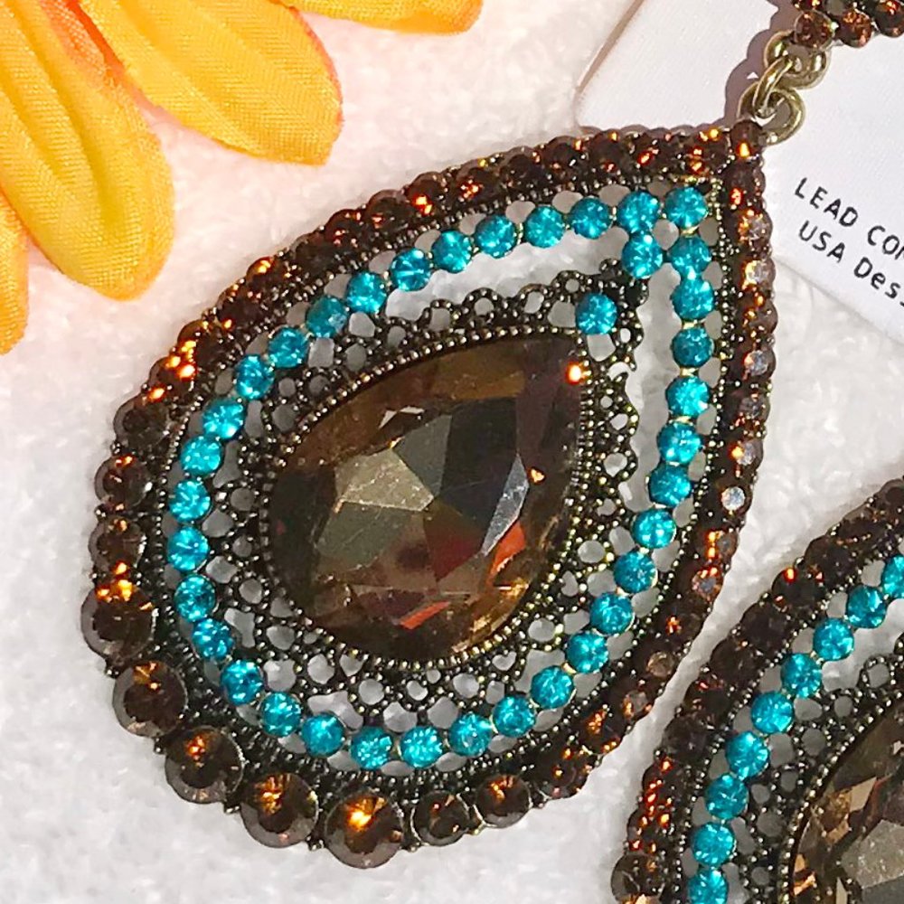 Boho Earrings Huge Post Drop Bling Dangles NWT - Picture 3 of 5